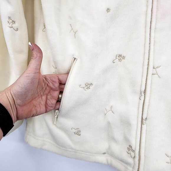 Vintage Denim & Co Womens M Ivory Fleece Zip Jacket Embroidered QVC New - Picture 5 of 7